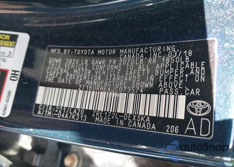 2018 Toyota Corolla Xse from USA, damaged, VIN 2T1BURHE4JC073574